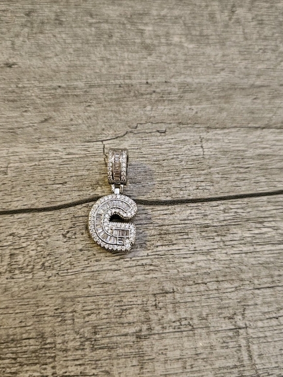 Jewelry - Sterling Silver 'G' Initial Pendant with Clear CZ Accents
